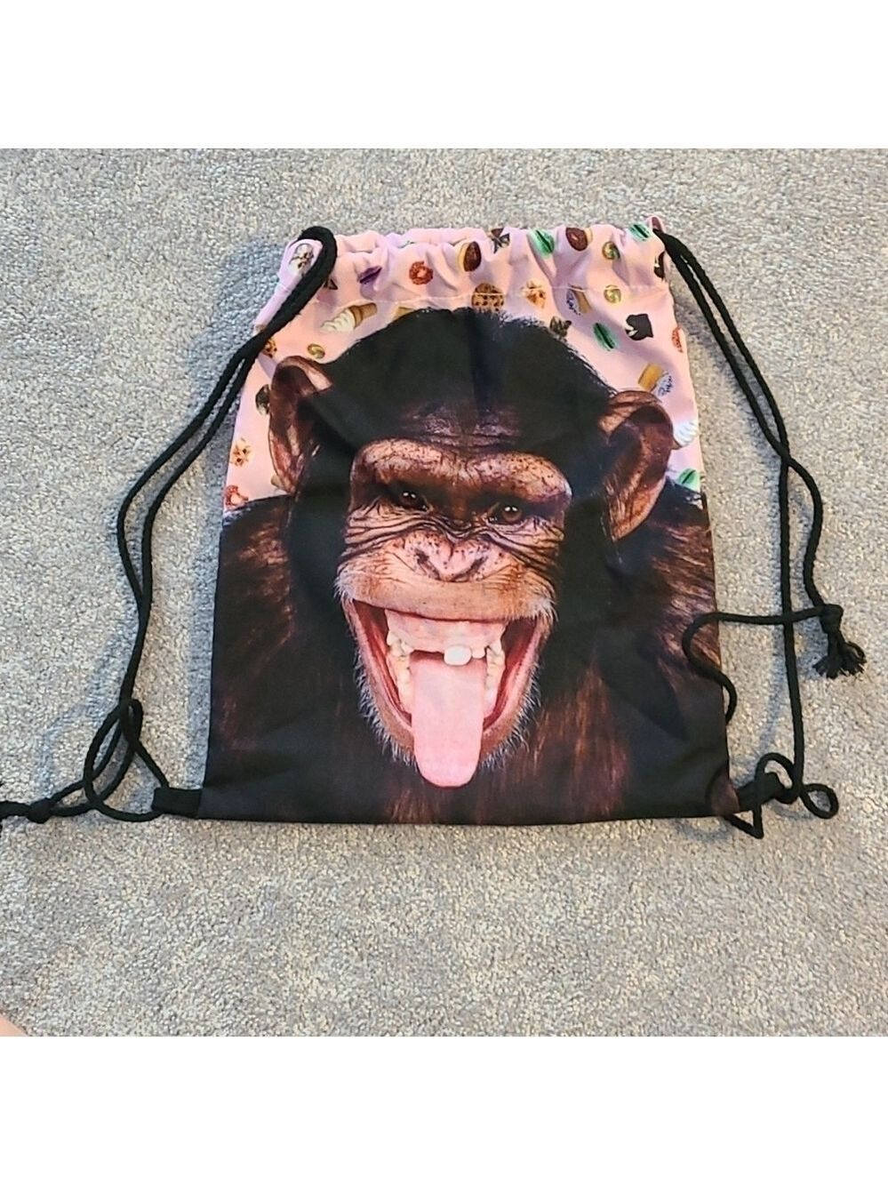 TRÏBE Monkey face drawstring backpack Pink NWT